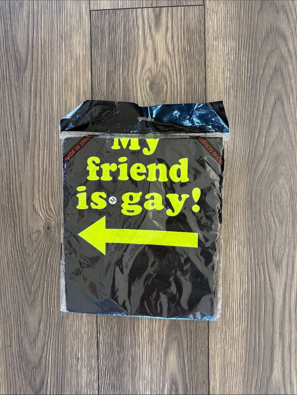 Black T shirt Medium with Neon Yellow 'My Friend is Gay' Arrow NWT UNISEX